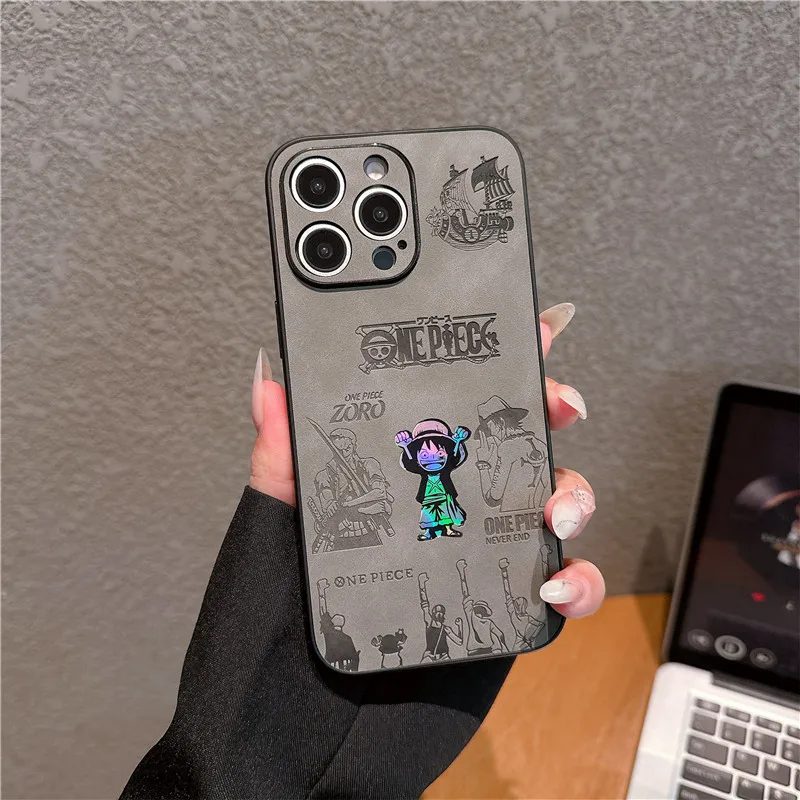 

Anime O-One Pieces luffy Laser Phone Case for iPhone 11 12 13 14 15 16 Pro Max Plus 16pro 16plus Ace Zoro Emboss Cover