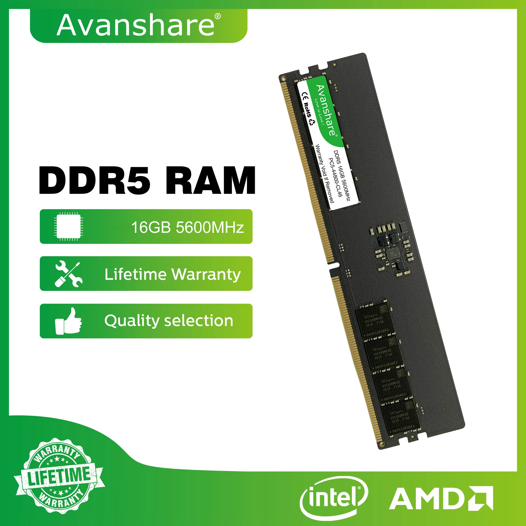 Avanshare-Mémoire RAM pour toutes les cartes mères, RAM Intel AMD, DDR4, DDR3, 16 Go, 8 Go, 4 Go, 2 Go, 1333 MHz, 1600 MHz, 2400 MHz, 2666 MHz, 3200MHz