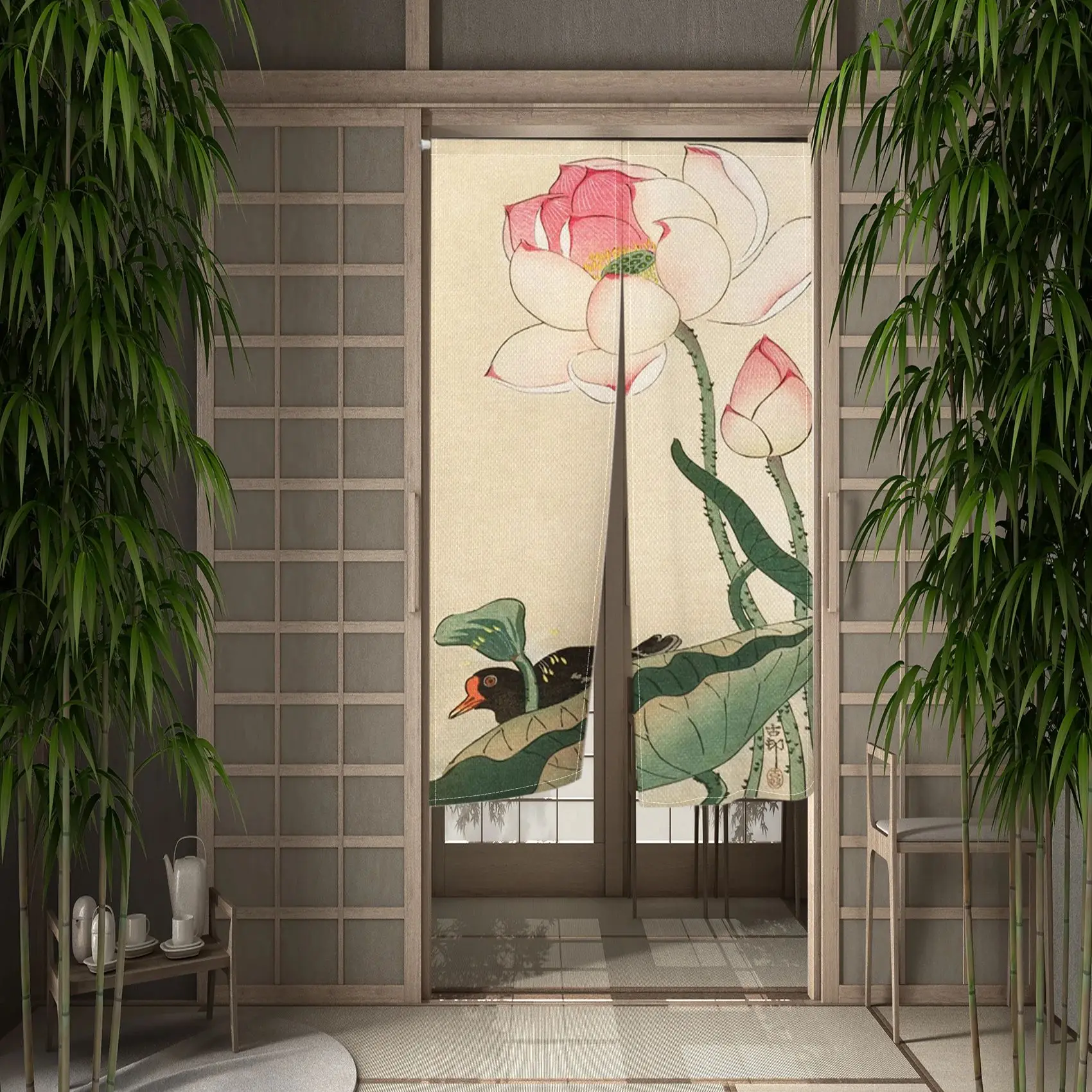 

japanese floral noren door curtain linen half panel kitchen entry decor Enhance spatial aesthetics Modern flag design non-toxic