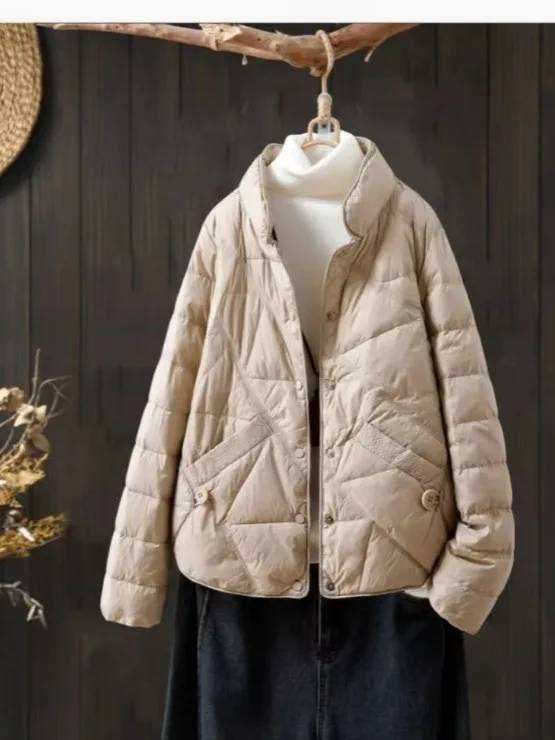 معطف نسائي كوري خفيف الوزن من Faionable معطف شتوي دافئ وفضفاض ملابس خارجية طويلة Sve بياقة واقفة Du d... #4