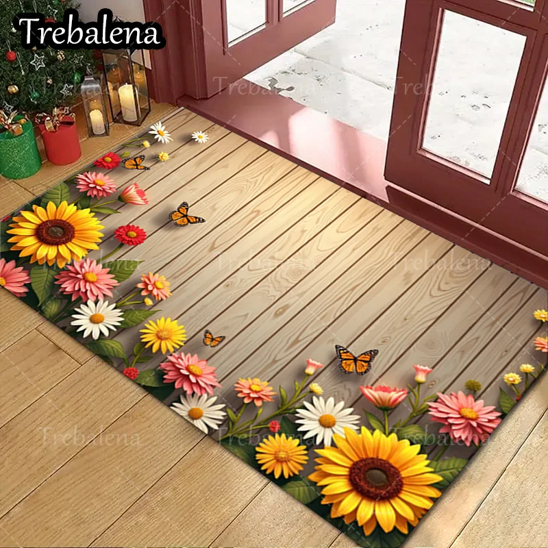 

1pc Welcome Door Mat Sunflower Butterfly Garden Doormat Welcome Mat for Home Decor