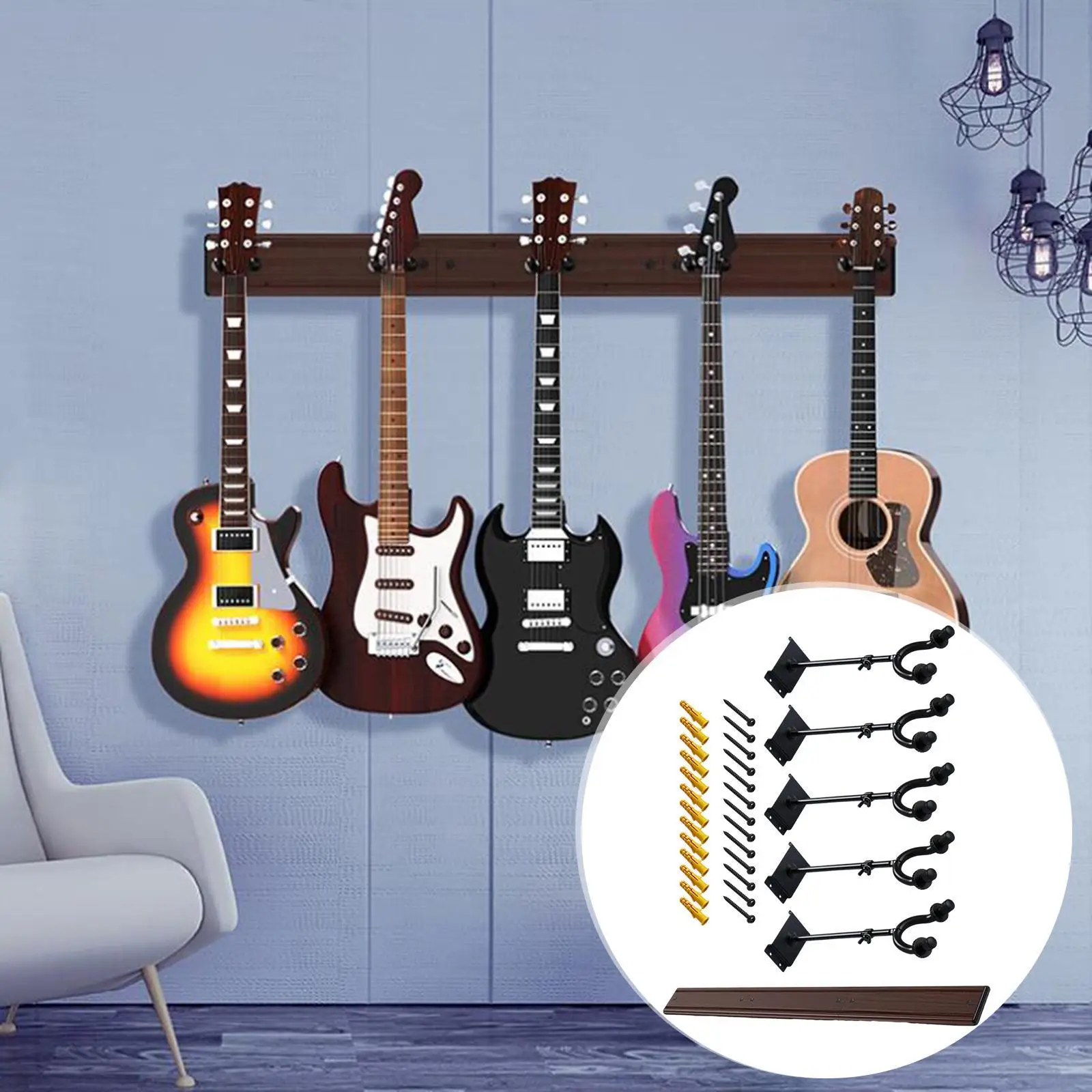 Wall Mount Hooks Display Guitar Hangers Rotatable Adjustable for Multiple Guitars Folk Guitar Bass Mandolins Classical Guitars