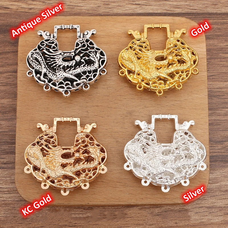 BoYuTe (10 Pieces/Lot) Alloy Hollow Out Dragon Carved Ping An Lock Pendant Materials Handmade Diy Jewelry Accessories