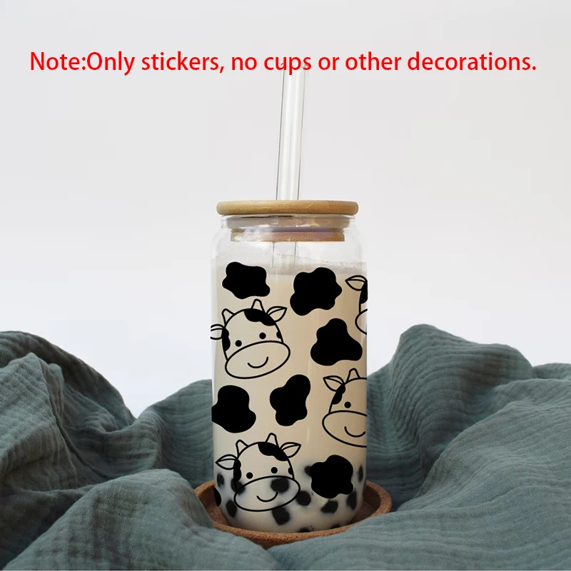 Cute Cow Pattern Vinyl Art Sticker 16oz 20oz Glass Wrap Can Decals Decor Cow Face Pattern Decal For Libbey Glass Can Decoration