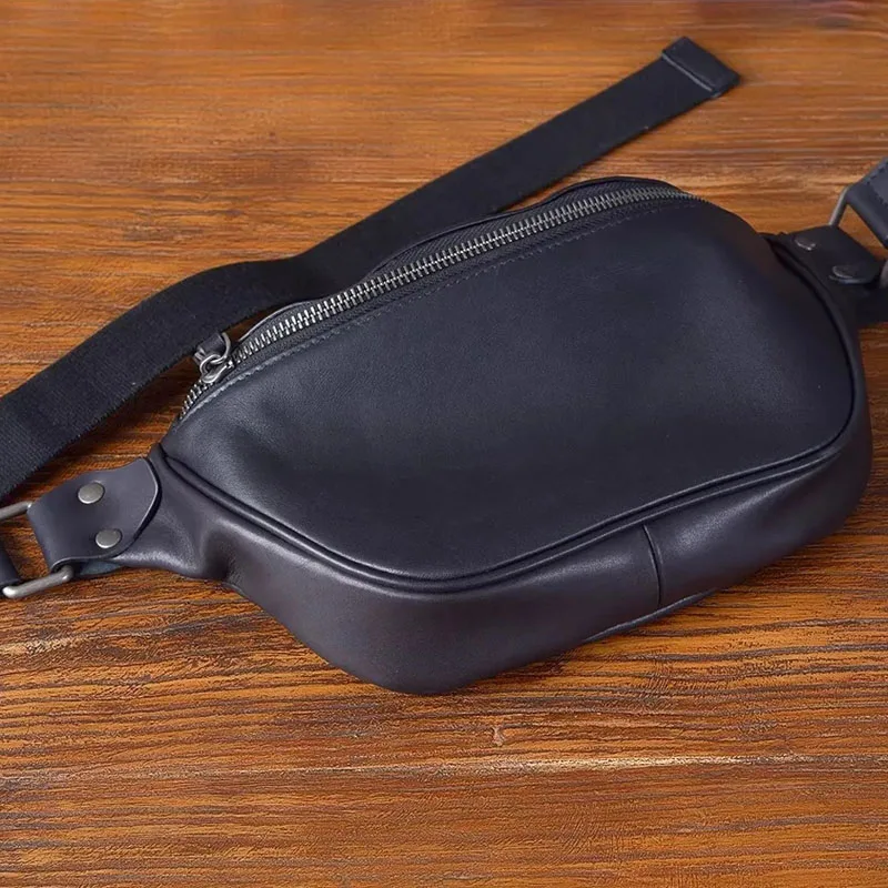 AETOO Multi-functional lightweight soft cowhide men's chest bag, genuine leather waist bag, crossbody casual small backpack