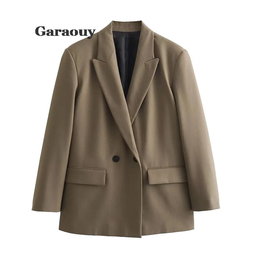 New Women Double Breasted Blazer Office Lady Loose Classic Coat Suit Jacket Female Chic Outwear Outfits Femme Robe Blazer Femme