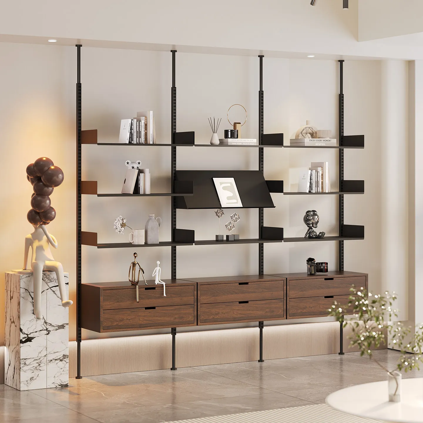 Medieval style living room entrance partition display rack metal track bookshelf adjustable wall hanging indomitable shelf