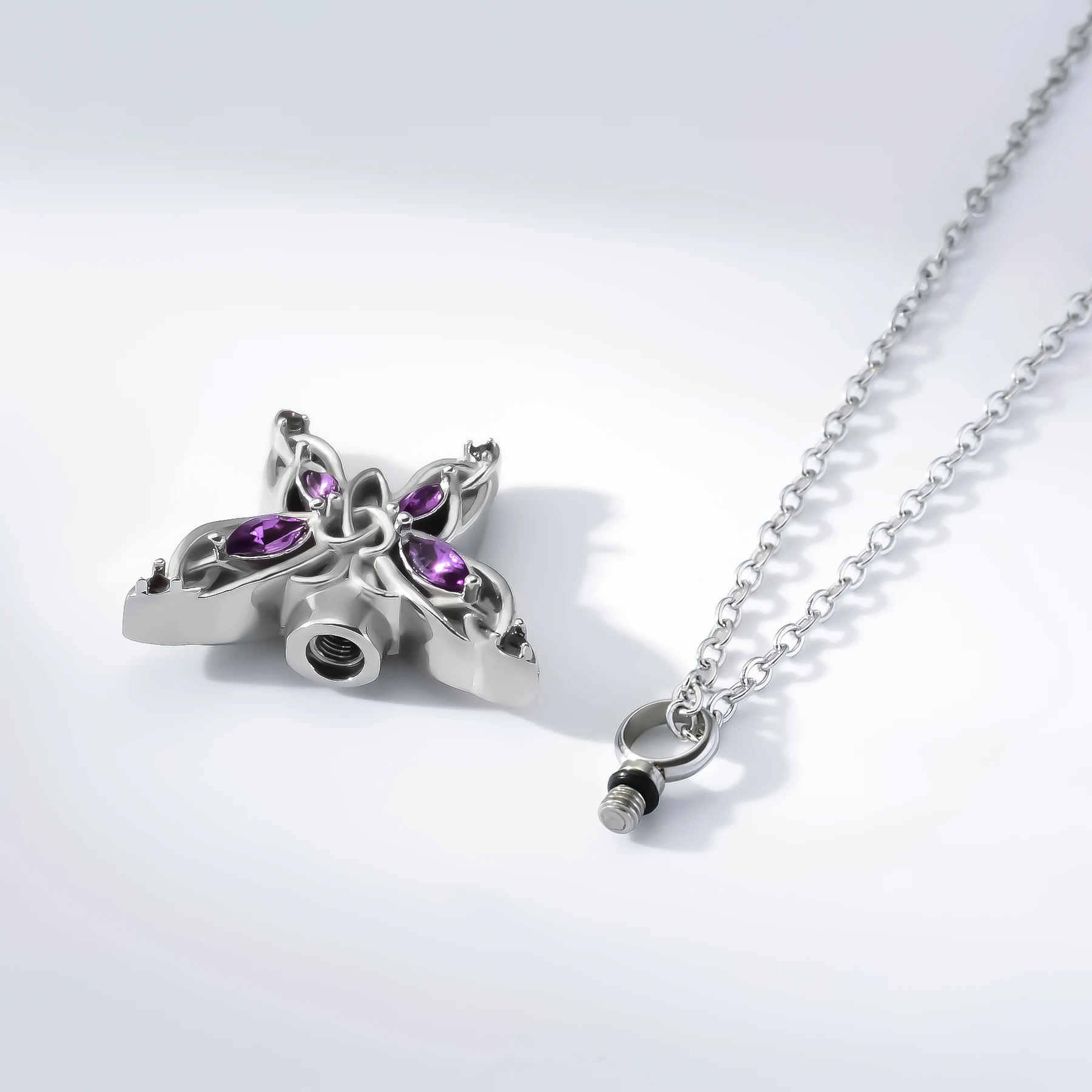 Schmetterlings-Aschebehälter-Urnen-Anhänger-Halskette aus Edelstahl, Kremationsschmuck mit 20"-Kette und Füllset – Detail 6