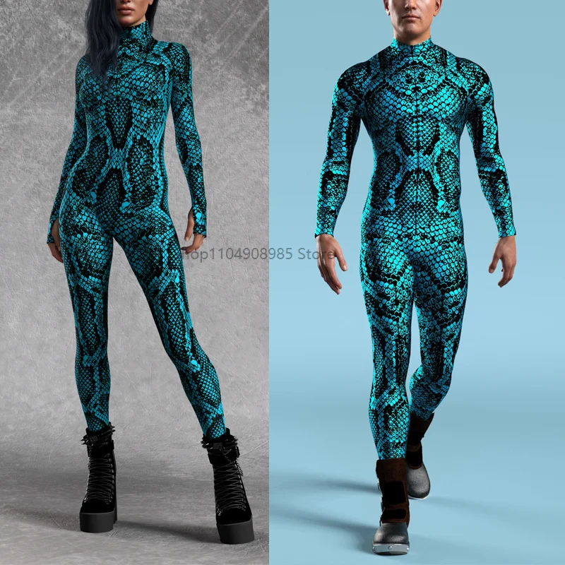 

Blue Shananagans Costume Stylish Snake Print BodySuit New Adult Cosplay Jumpsuit Colorful 3D Printing Carnival Party Outfits