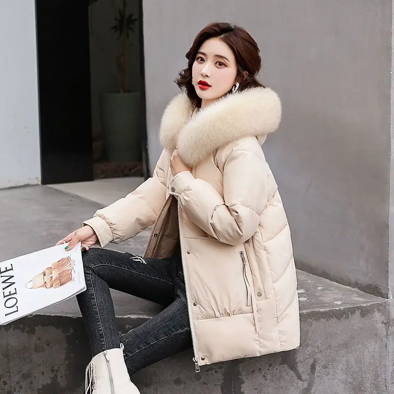 2023 New Women Down Cotton Coat Winter Jacket Female Medium Style Parkas Large Size Intensification Outwear Loose Overcoat