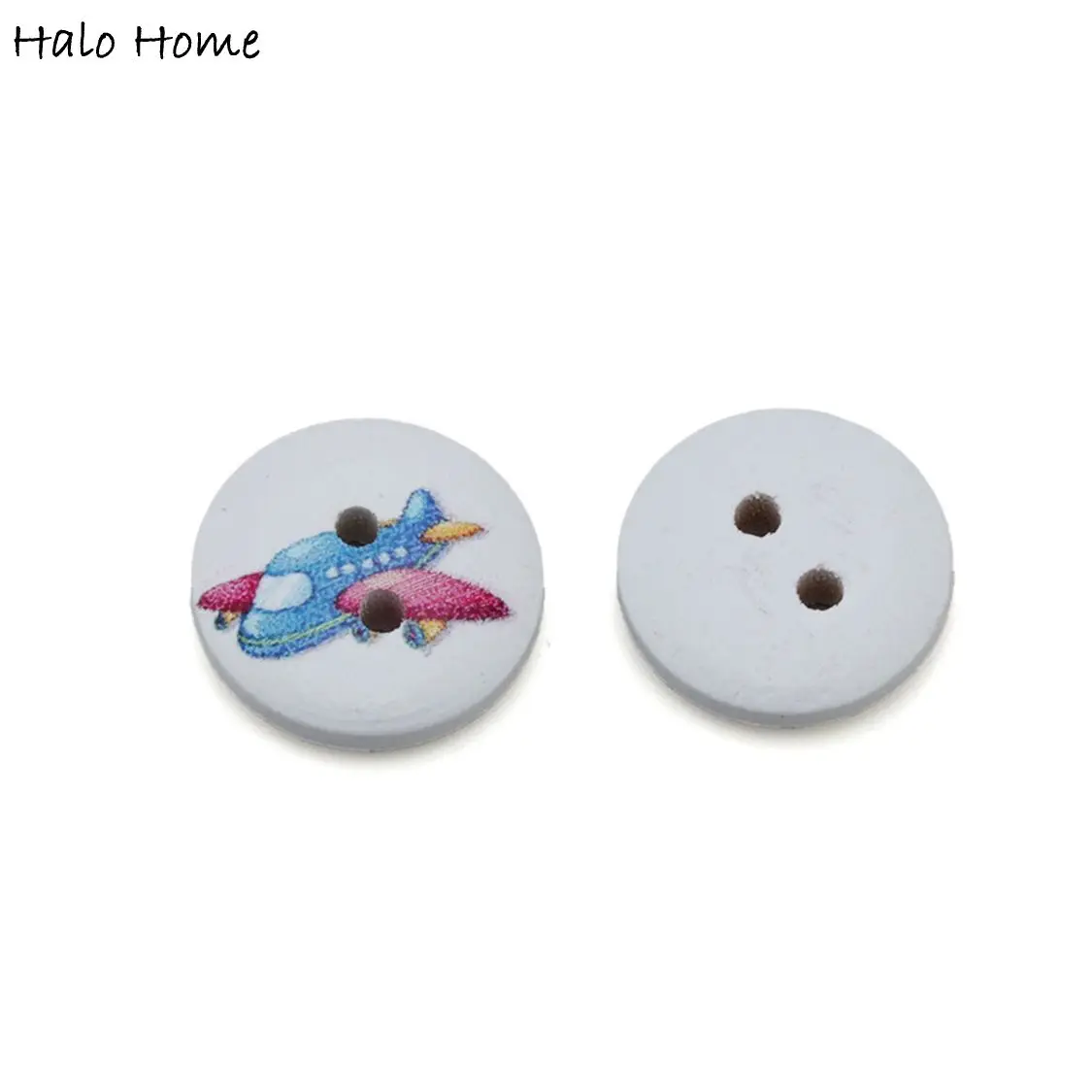 50pcs Cartoon Transportation Wooden Buttons with Airplane/Car/Train/Ship, for DIY Sewing, Kids Crafts & Scrapbooking 15mm
