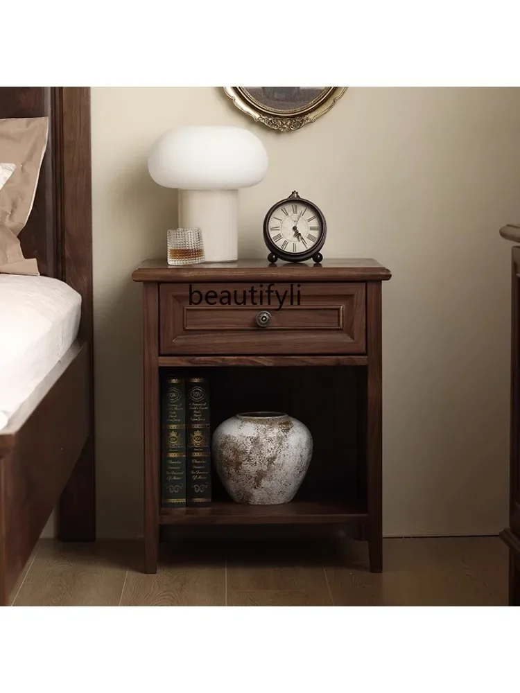 خزانة بجانب السرير من الخشب الصلب على الطراز الأمريكي S، خزانة بجانب السرير بتصميم عتيق، خزانة تخزين بسيطة، أثاث غرفة النوم المتوسطة والقديمة #2