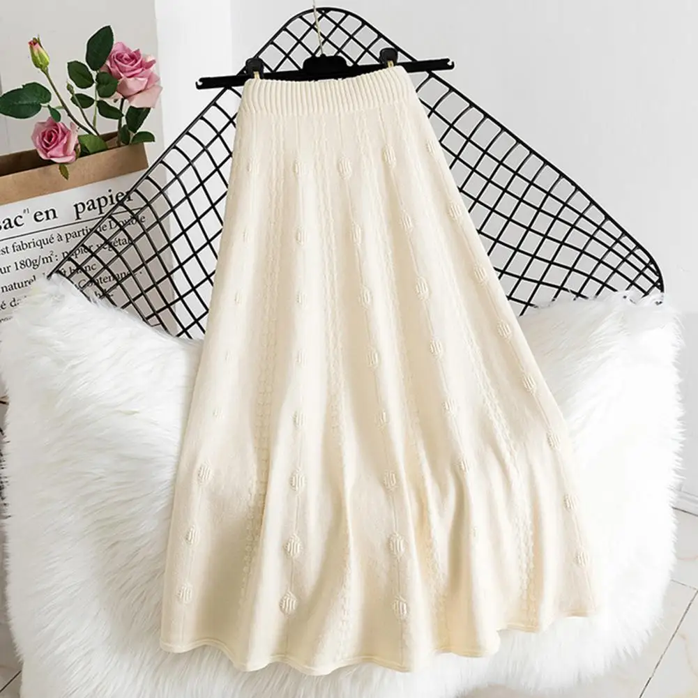 

Women Knitting Skirt Elegant Women's Knitting Skirt With High Waist A-line Design Solid Color Jacquard Texture Midi For Autumn