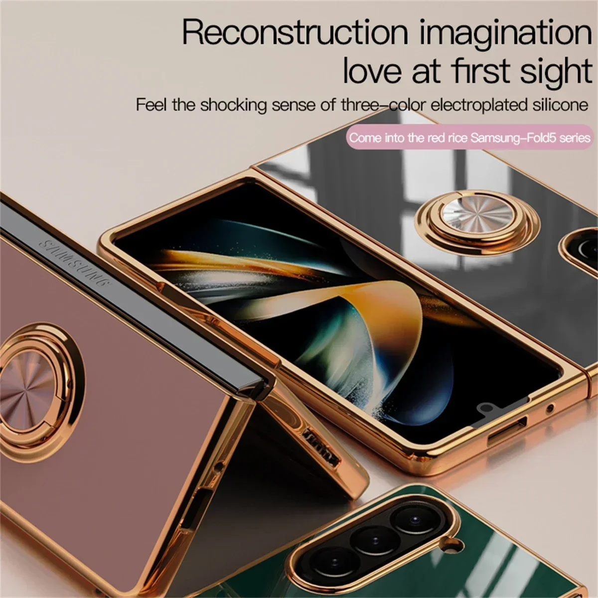 Electroplating Magnetic Ring Holder Phone Case for Samsung Galaxy Z Fold 5 4 Fold5 Fold4 5G Hard Shell Shockproof Cover