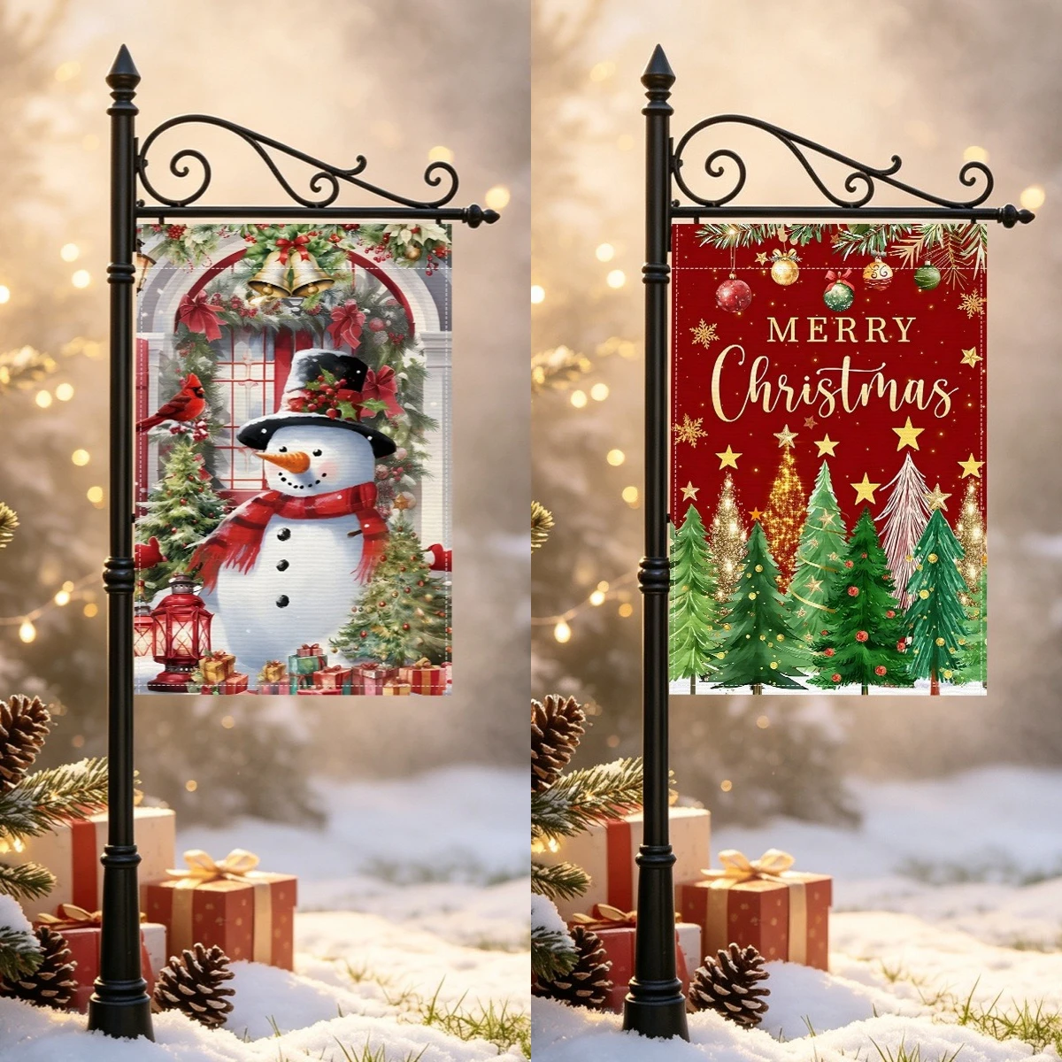 1pc Merry Christmas Garden Flag Xmas Tree Snowman Polyester Yard Banner New Year Outside Decor Christmas Decor for Home 2026