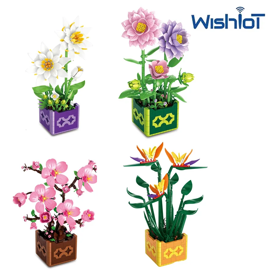 

MOC Potted Plants Eternal Flower Peach Blossom Orchid Model Building Blocks Home Decoration Assembled Samll Bricks Toys DIY Gift