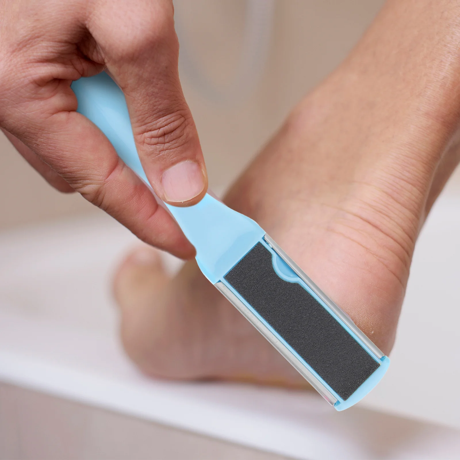 

2Pcs Foot File Callus Remover Double Side Pedicure Tool Durable Foot Grinding Dead Skin Remover Comfortable Handle Pink Blue