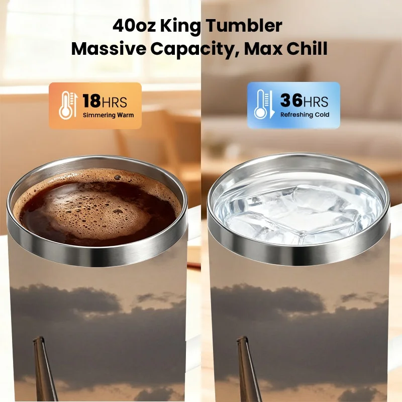 40 Oz Stainless Steel Double-Wall Insulated Tumbler with Handle & Straw, Sublimation-Printed Luxury Dusk Private Jet Airport Scene Design. Thermal Travel Mug, Keeps Hot 18H & Cold 36H, Ideal Birthday & Holiday Gift for Daily Commute & Outdoor Use