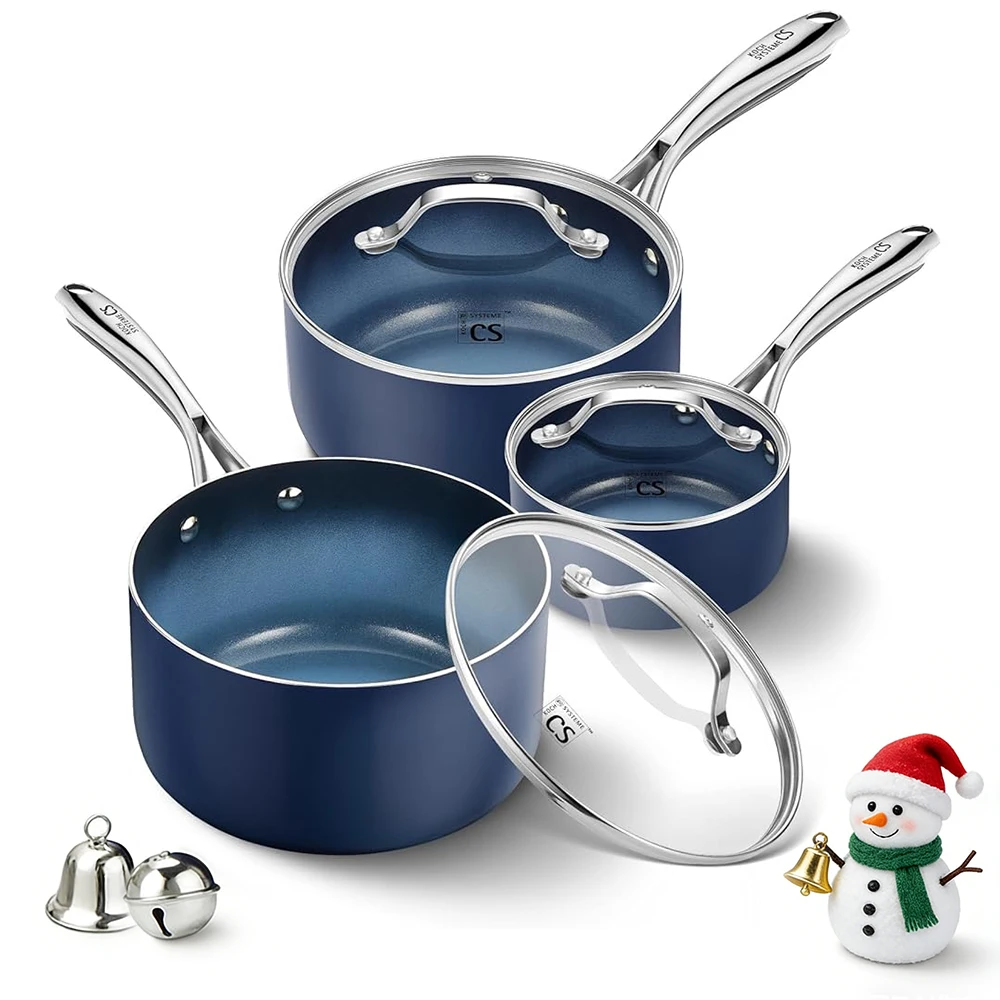 

KOCH SYSTEME CS Nonstick Sauce Pan with Lid 1QT & 2QT & 3QT, 6pcs Nonstick Saucepan Set with Cool-Touch Handles