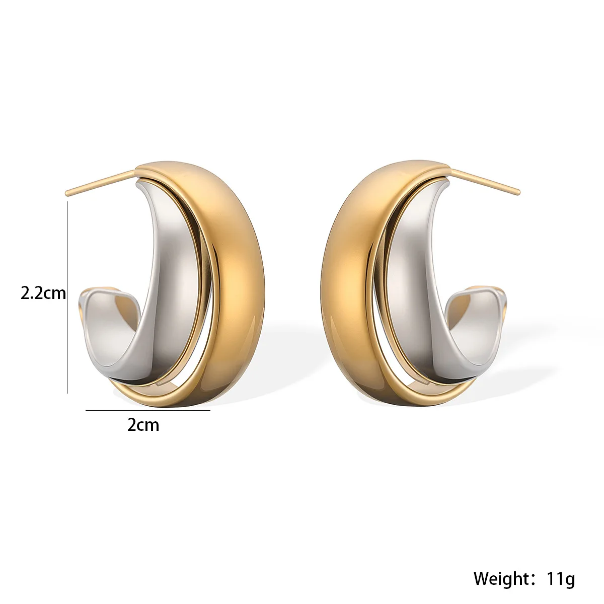 GANPUP Hochwertige Geometrische 2-Farbige C-förmige Ohrstecker für Damen, Modischer Neuer Ohrschmuck, Geschenk für Partys – Detail 1