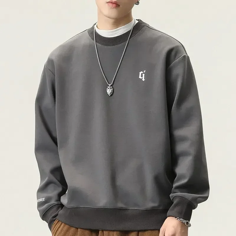 Male Clothes Top Round Neck Sweatshirt for Men Crewneck Hoodieless Pullover Print Black S One Piece Overfit Pastel Color Cheap