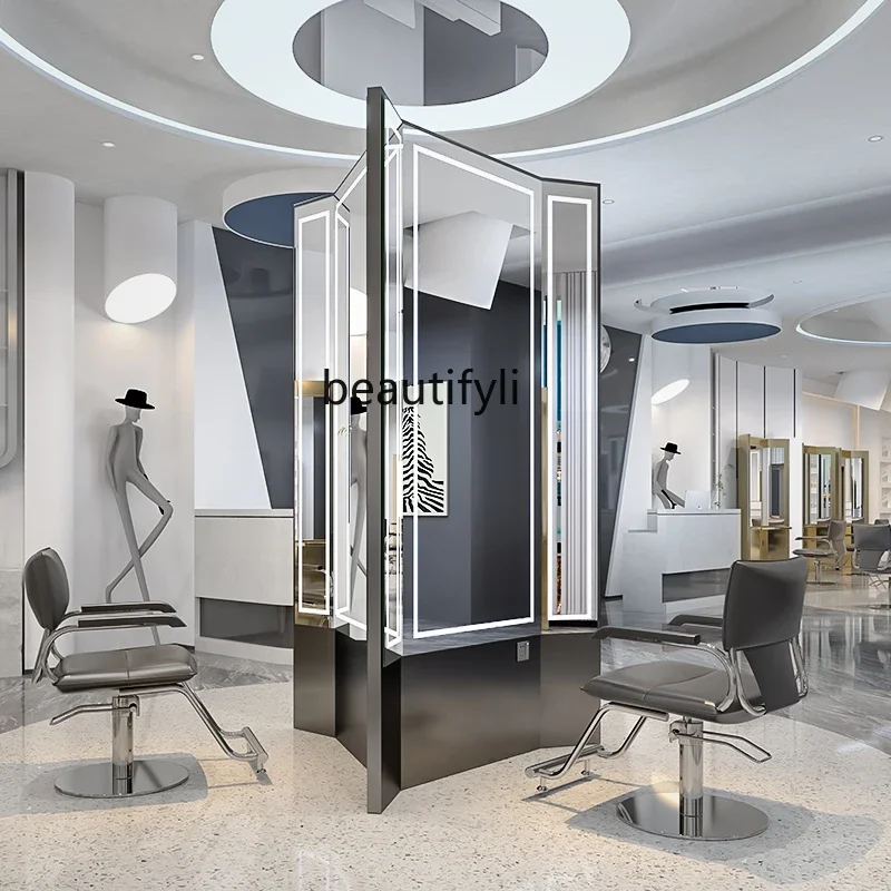 LXBarber shop hair cutting mirror hair salon special single-sided double-sided mirror floor perm mirror with lampSSS