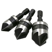 3PC Hexagonal Shank 90 Degree Black Five Blade Chamferer 12/16/19mm Countersink Drill Woodworking Hole Opener Tool Set