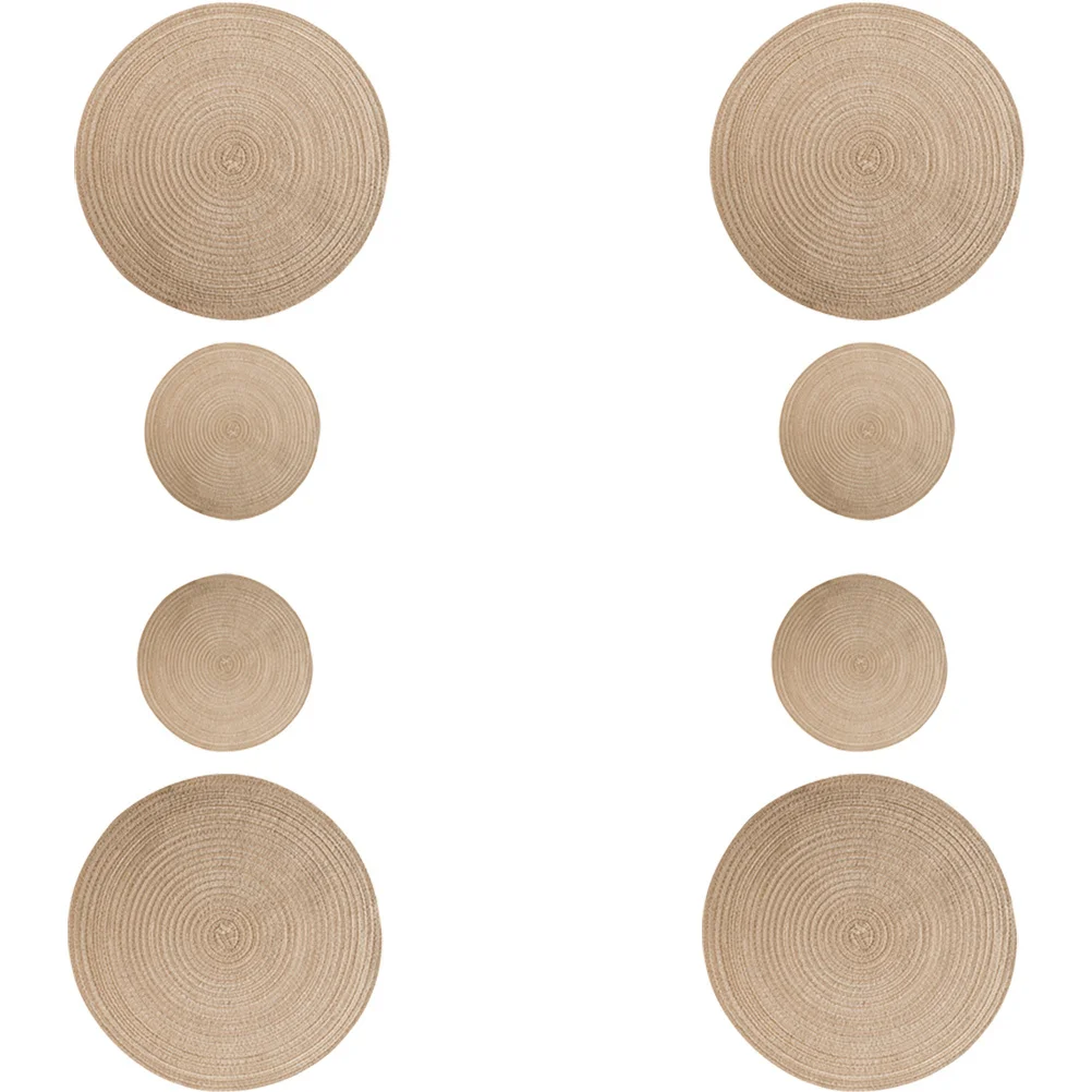 8Pcs Round Braided Placemat Set Heat Resistant Dining Table Coasters Non Slip Cup Mat Decorative Tableware for Home Party