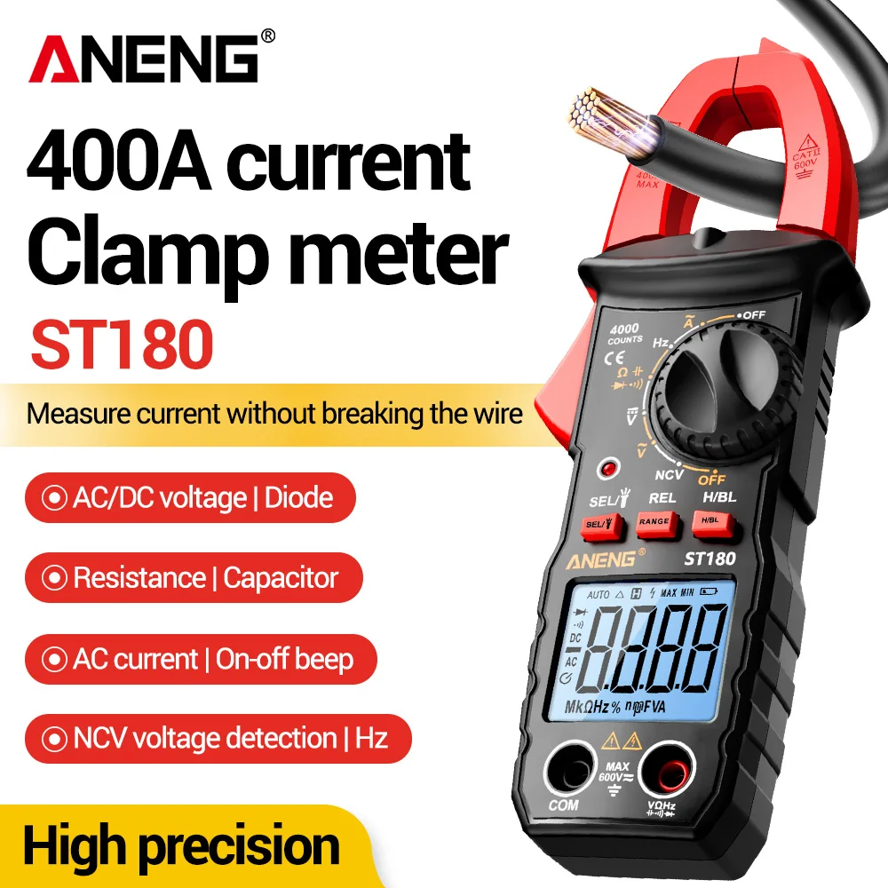 

ANENG ST180 AC Current Clamp Meter Digital Multimeter 4000 Counts Car Amp 400A Ammeter Voltage Tester NCV Capacitance Ohm Tools