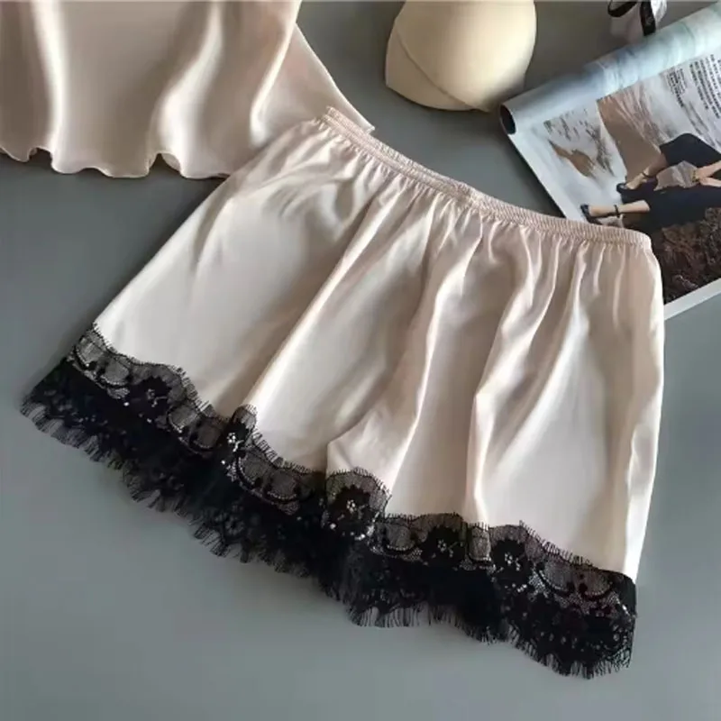 Women Pajama Suit Fashion V-Neck Lace Sexy Lingerie Pyjamas Sleep Shorts Set New Sleepwear