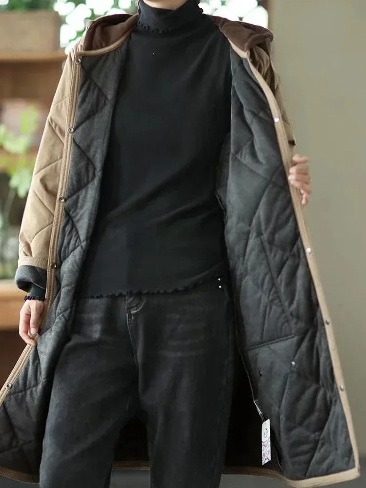 Coats Woman Winter 2022 Clothes Jacket Mid-length Loose Hooded Thickened Harajuku Vintage  Varsity Fashion Tops 2022 Women