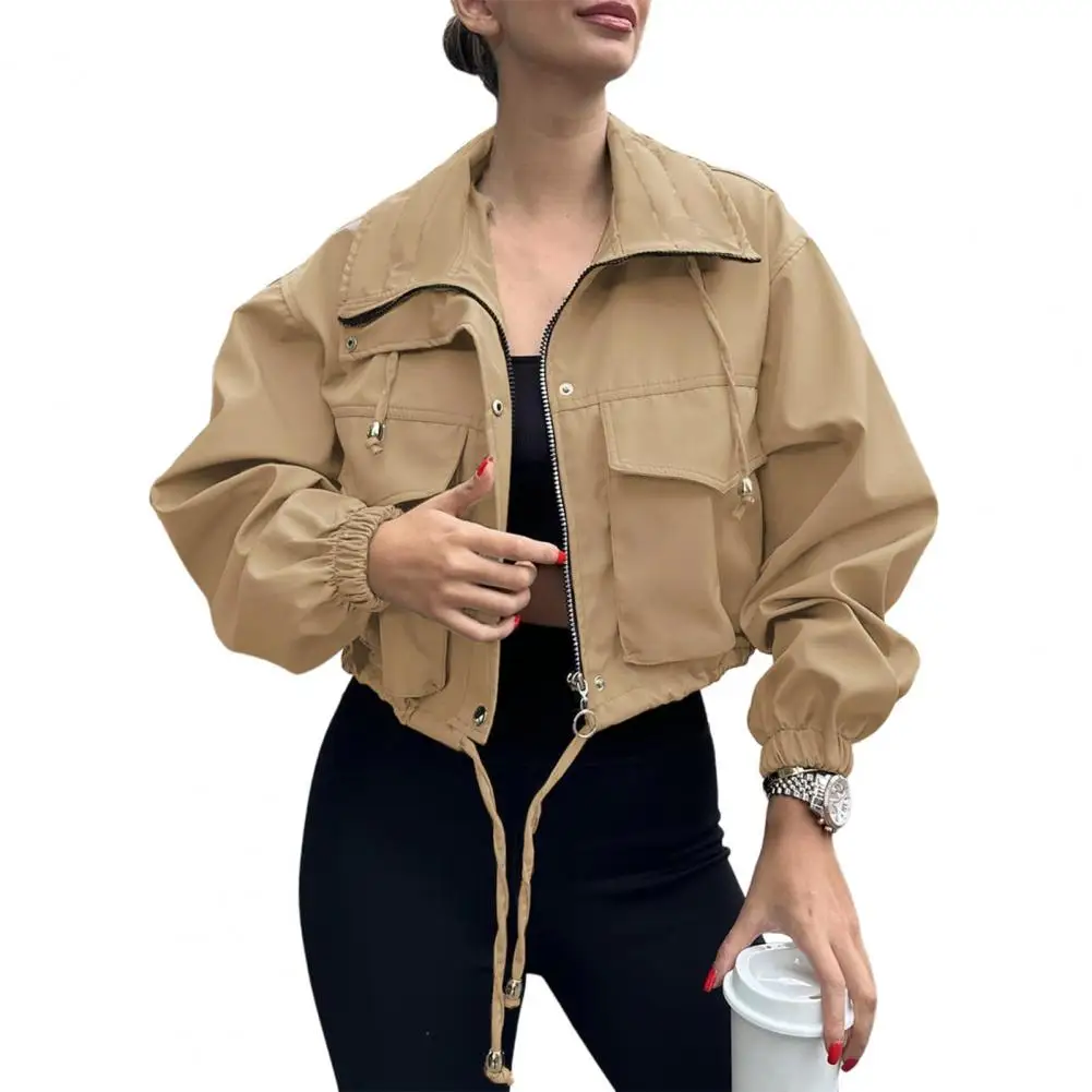 

Women's BomberJacket Lapel Long Sleeve Zipper Jacket Women 2025 High Street Cropped Racing Jackets Coats Outerwears 5 Colors