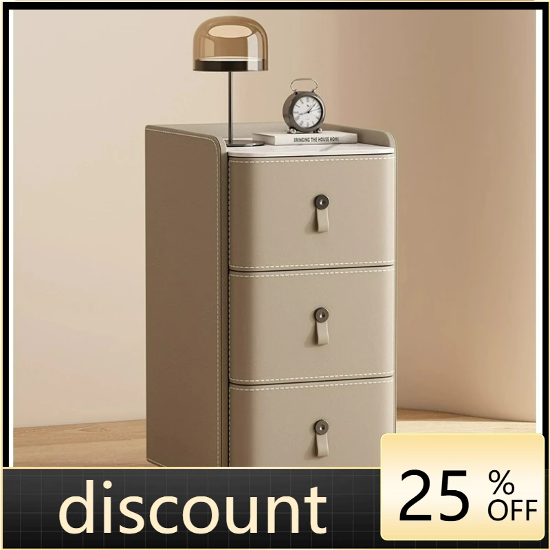 LTT Saddle Leather Light Luxury Mini Bedside Table Minimalist Modern Small Bedroom Three-Tier Locker
