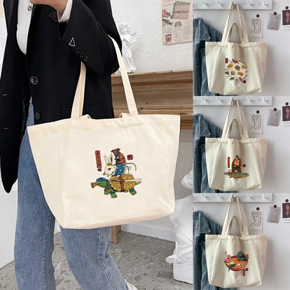 Environmentally Friendly Women's Shopping Bag Reusable Portable Travel Shopping Bag Fashionable Printed Pocket Handbag