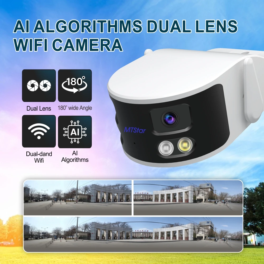 180 Degree View Dual Lens Full Color Wi-Fi Camera Used for Indoor Outdoor to Cover More Area Support Both 2.4G and 5G Wifi