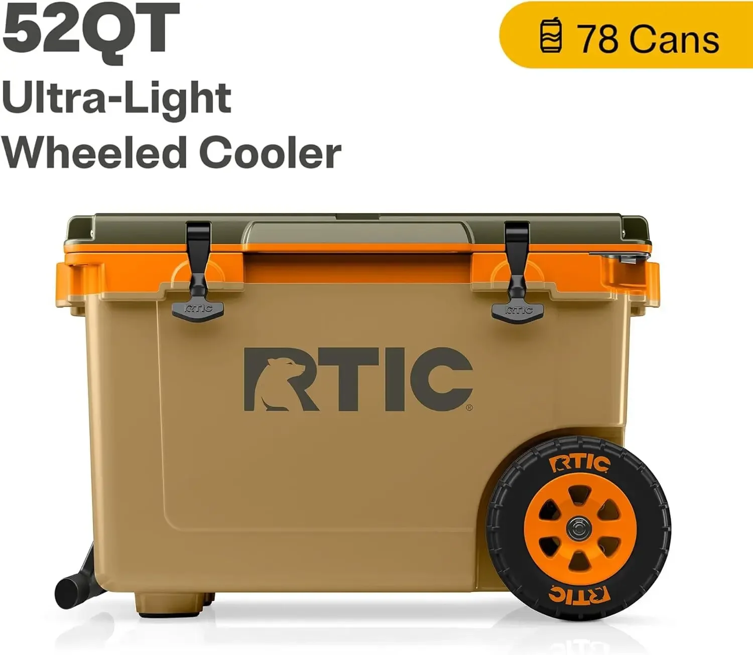 

RTIC 52 Quart Ultra-Light Wheeled Hard Cooler Insulated Portable Ice Box Suitable For Beach, Drinks, Camping, Picnics, Fishing,