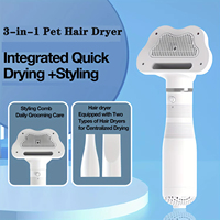 2-in-1 Quiet Pet Hair Dryer for Dog and Cat Low Noise Temperature Blower with Cleaning Brushes for Grooming Kitten Puppy Fur