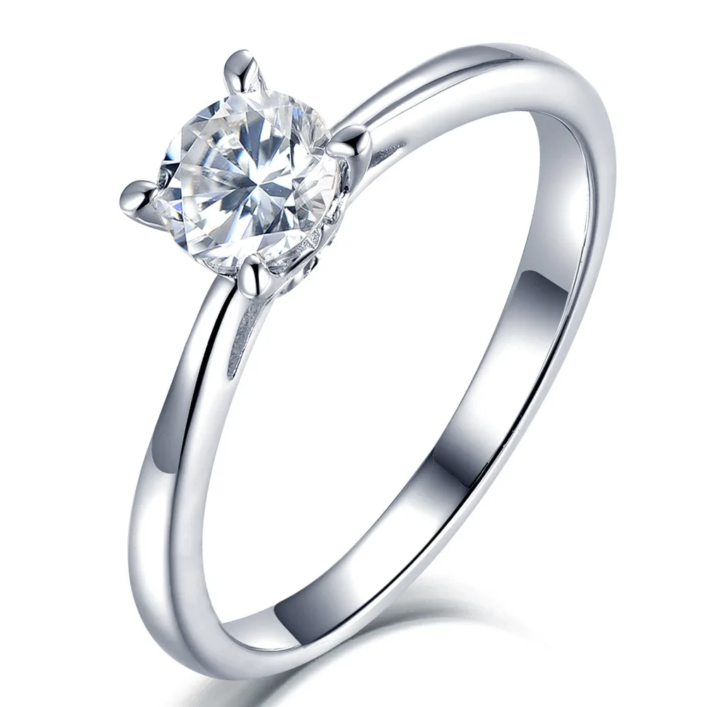 

18K gold PT950 platinum S925 silver 7-layer electroplated gold four claw diamond ring, simple D-color moissanite gemstone ring