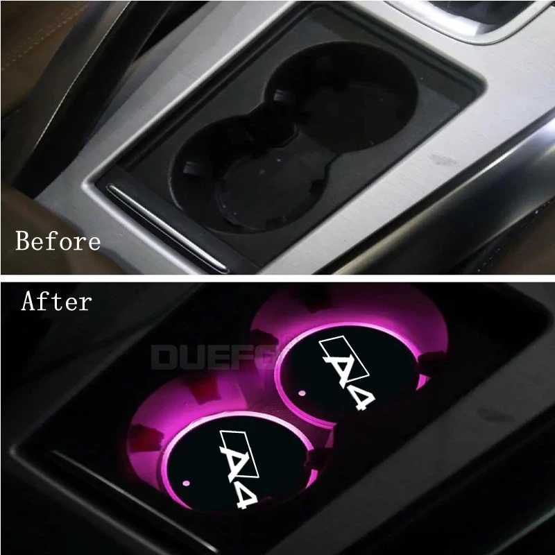 2PCs led water coaster water glass atmosphere light Sticker per audi Audi A3 A4 A5 A6 A7 A8 Q3 Q5 Q7 Q8 accessori per auto