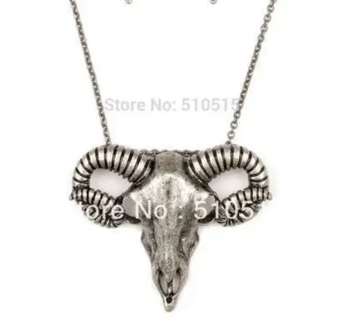 Gothic Rams Necklace Goat Head Skull Horn Pendant Skeleton Punk Goth Jewelry