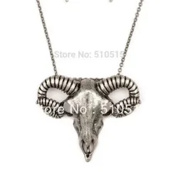 Gothic Rams Necklace Goat Head Skull Horn Pendant Skeleton Punk Goth Jewelry