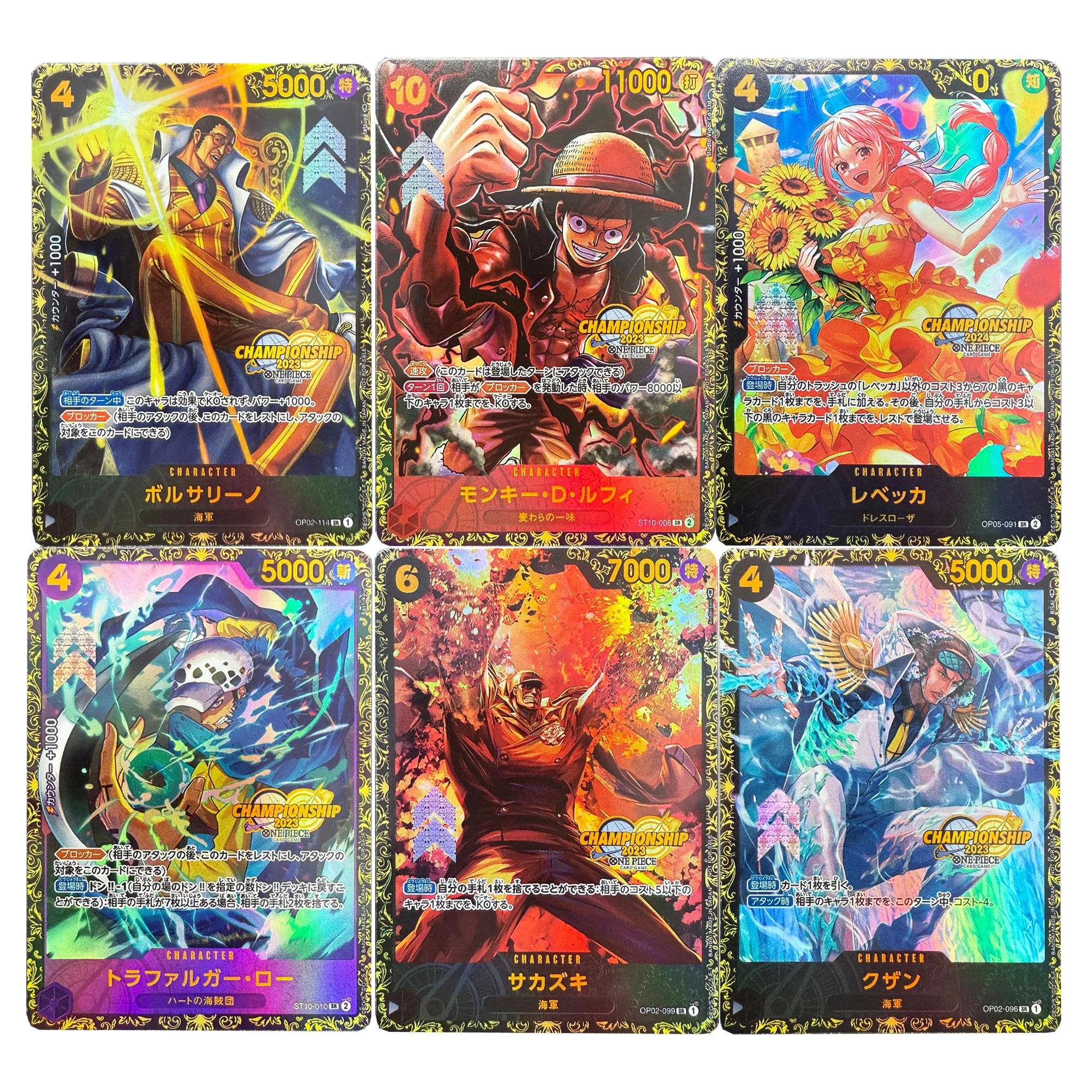 

Diy 6Pcs/set One Piece Opcg Luffy Contest Collection Card Refraction Color Flash Classic Limited Opcg Law Shirahoshi Gift Toys