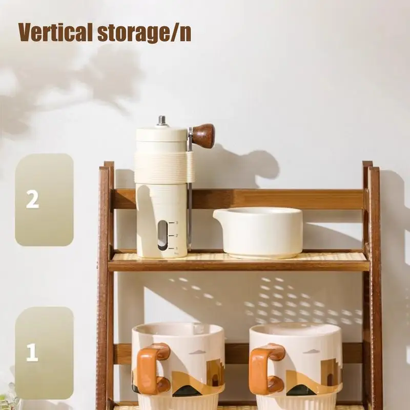 

2-Tier Imitation Rattan Desktop Stand Organizer Trapezoidal Desk Display Rack Desktop Stationary Office Wooden Storage Shelf