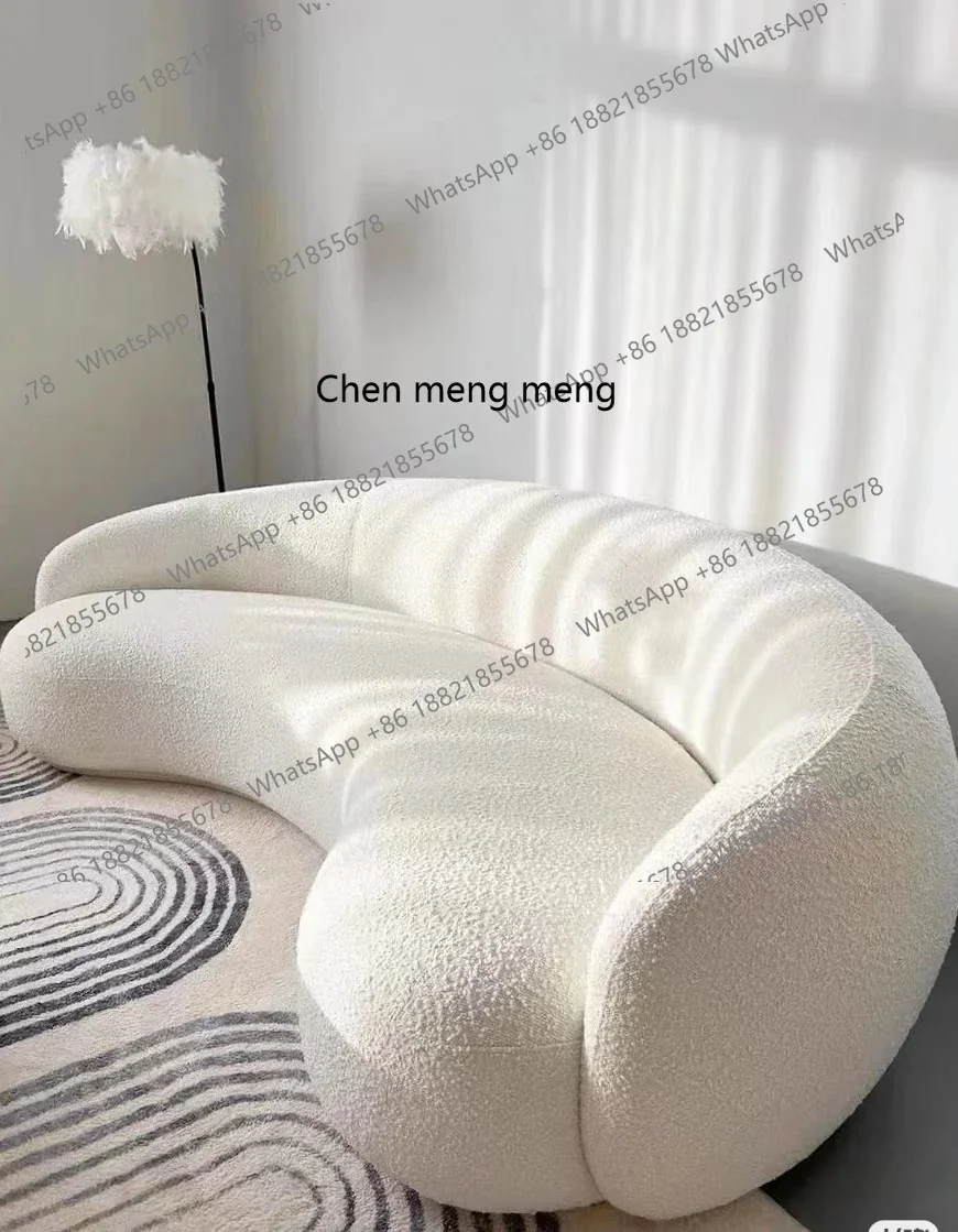 

X Three-person sofa, lamb wool, beauty salon reception minimalist arc, sofa