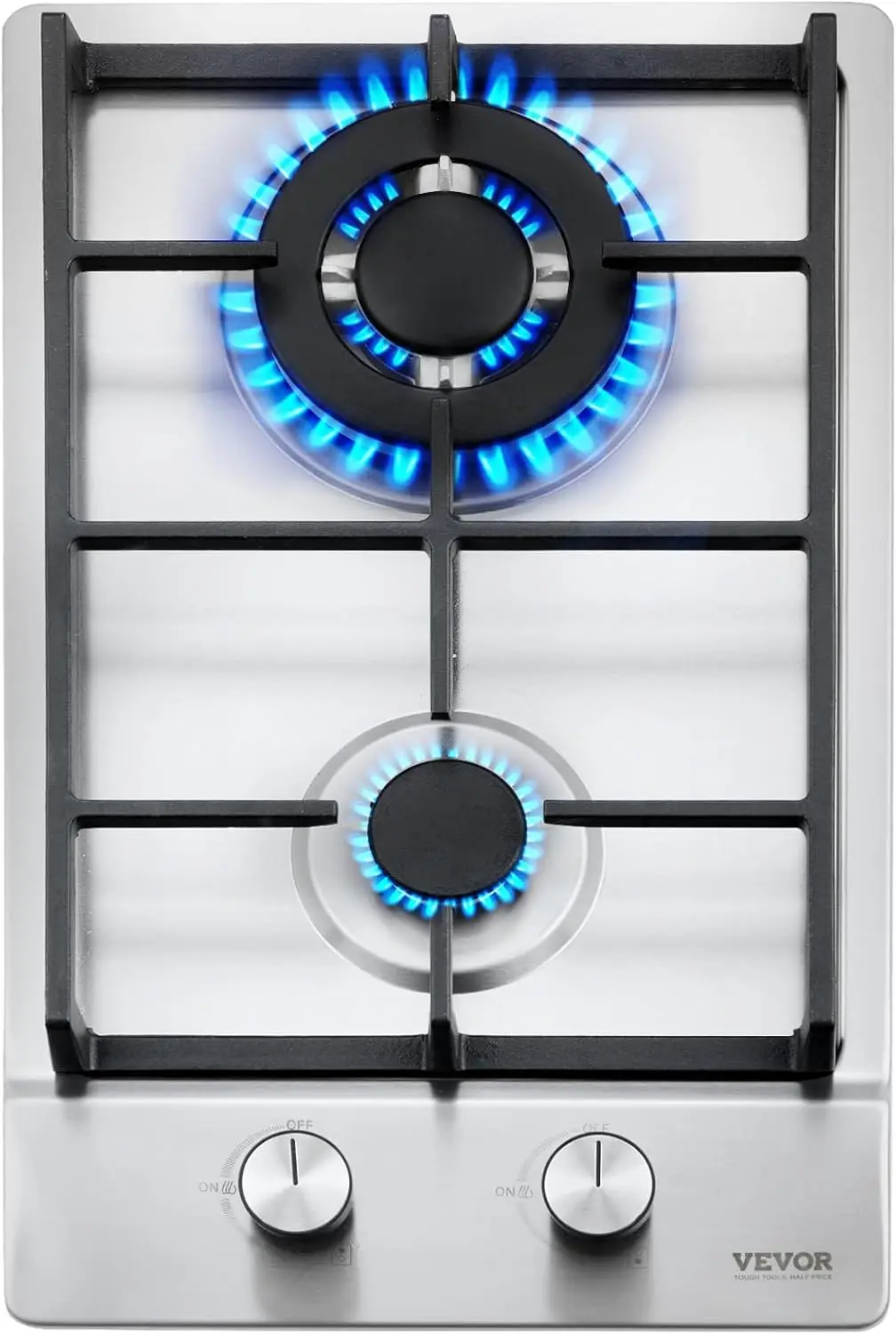 

12 inch 2 Burner Built-in Stainless Steel Cooktop LPG/NG Convertible Dual Fuel Gas Hob with Thermocouple Protection for