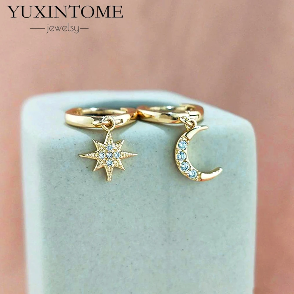 Five-Pointed Star Sparkling Charms Earrings 925 Sterling Silver Needle Pendant Hoop Earrings for Women Fashion Valentines Gift