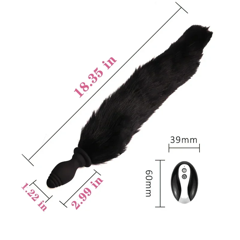 Furry Fox Tail Anal Plugs Remote Removable Silicone Dildo Cosplay BDSM Butt Vibration Sex Toys for Man Woman Female Masturbation