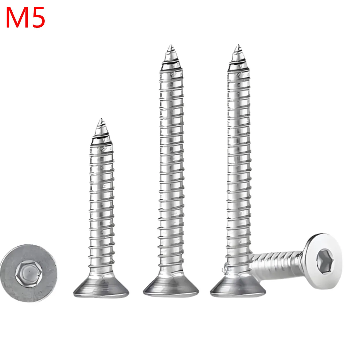 

M5 304 Stainless Steel CA Flat Head Hexagon Socket self Tapping Screws Ultra-Thin Head Hexagon Socket self Tapping Screws Wood