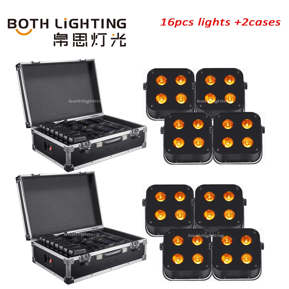 

Оба освещения 16 шт. с 2 чехлами Батарея Светодиодный мини-прожектор IR4 4x12 Вт RGBWA УФ-подсветка Беспроводное DMX-подсветка с ИК-пультом дистанционного управления