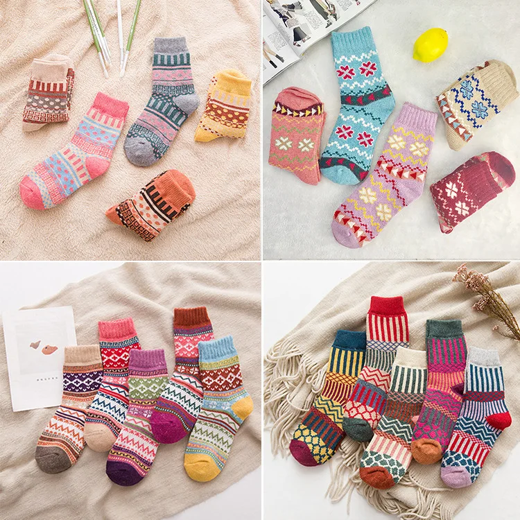 5pairs Sock Leisure Ankle Crew Fuzzy Thick Warm Women Autumn Winter Rabbit Wool Warm Outdoor Cashmere 2W141